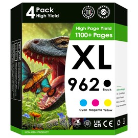 INKjetsclub Compatible Ink Cartridge Replacement for 962XL Ink Cartridges. Works with Officejet 9010 9012 9013 9014 Printers. 4 Pack (Black, Cyan, Magenta, Yellow)