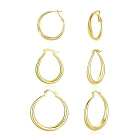 Yulovee 9ct Gold Hoops Earrings Set 3 Pairs Chunky Hoop Earrings for Women Girls.