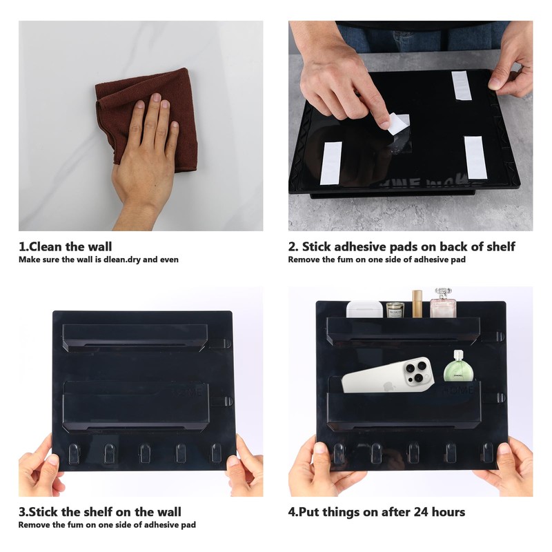 Bedside Shelf Wall Mount, Adhesive Bedside Shelf Accessories Organizer with