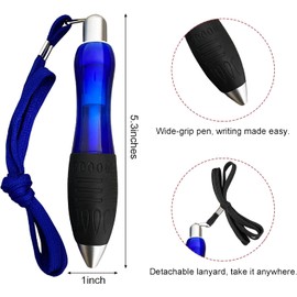 Blue thick fat ballpoint pen with string, easy to hang neck, with pen refill, 1 set (5 pieces)