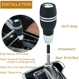 Temzzer Push Button Gear Stick Knob Weighted Shifter Lever Handle 4 in Car Shift Head for Most Automatic Transmission Vehicles (Black Leather)