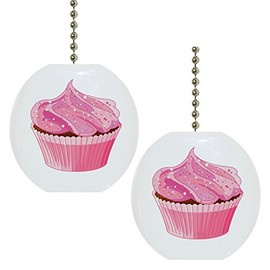 Set of 2 Cupcake with Pink Icing Solid Ceramic Fan Pulls