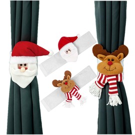 JUAEYIDDS Pack of 2 Tiebacks for Christmas, Curtain Tie Back Christmas Curtain Buckle Santa & Snowman Adjustable Curtain Straps for Christmas Curtain Decoration
