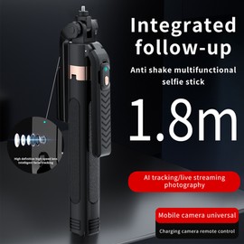 70.8-Inch Multi-function Selfie Stick 3-in-1 Gimbal Stabilizer with Aluminum Alloy Telescoping Rod Support Anti-Shaking Face Recognition AI Tracking Gesture Control with Anti-shake Handle Phone Clip Tripod Base & Remote Control Compatible with Android/ i
