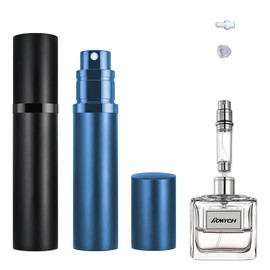 ACMYCH 2PCS Perfume Travel Refillable Bottle, Bottom-Filling Fragrances Perfume Atomizer, Empty Mini Cologne Dispenser, Portable Sprayer Pocket Size for On the Go 5ml (Black & Dark Blue)