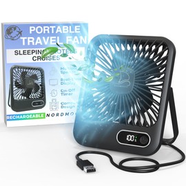Small Travel Fan For Sleeping, USB-C Rechargeable Battery Powered Personal Mini Desk Fan for Office, Bedroom, Hotel Room - Folding Flat, Easily Portable & Travel-Ready, Battery Saving Display & Timer