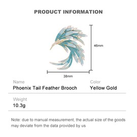 14K Gold Phoenix Tail Feather Brooch, Sparkling Moissanite Enamel Brooch - Beautiful Brooch Jewelry Gift (Blue)