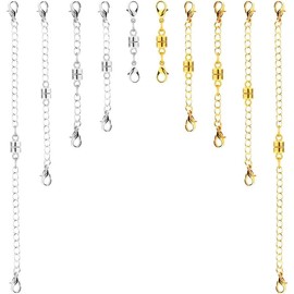 10pcs Magnetic Necklace Clasps  Double Clasp Extenders Adjustable Lobster Extension Chains for Bracelet Anklet Jewelry Making (Silver+Gold) - Color: Silver+gold