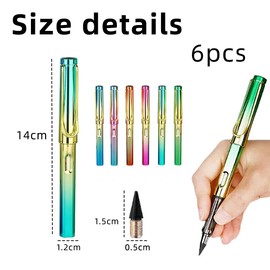 JOCXZI 6 Pcs Everlasting Pencil- Infinity Inkless Pencil with Eraser, Wooden Pencils, Magic Cute Forever Pencil for Kids Writing Sketching for Adults Students Artists Painters