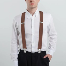 Fasker Mens Suspenders X-Back Wide Adjustable Solid Straight Heavy Duty Clip Suspenders for Men Women, 10 Coffee color(2 inch wide)