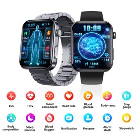 F300 Smart Watch SOS Alarm ECG ECG Heart Rate Blood Pressure Blood Lipid Uric Acid Health Monitoring Watch sport Wearable Smartphone Black Glue Wristwatch smartwatch - Colour: Milan Black