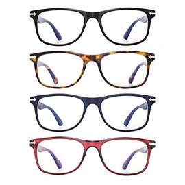 Loycco 4 Pack Computer Reading Glasses Blue Light Blocking Anti Eyestrain Flexible Lightweight Square Readers for Women Men