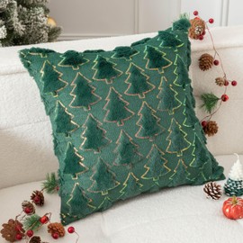 UGASA Christmas Tree Decorative Pillow Covers 18x18 Inch Set of 2 Soft Plush Faux Fur Luxury Sparkling Sequin Pattern Throw Pillows Pillowcases for Couch Sofa Holiday Festivals Home Decor, Dark Green