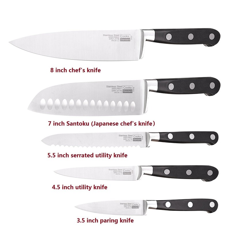 Cooks Standard 6-Piece Stainless Steel Knife Set with Expandable Bamboo