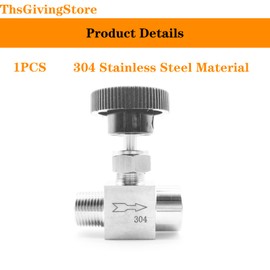 1/8 1/4 1/2 Inch NPT Needle Valves 304 Stainless Steel NPT Valve with Inner and Outer Wire or Double Outer Wire for Flow Control, Globe Valve for Water Gas Oil (Inner/Outer -NPT 1/4 Inch)