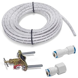 Homewerks 7252-25-14-PTC Ice Maker and Humidifier Installation Kit 1/4-Inch x 25ft Push to Connect Poly Tube Universal Compatibility, Brass