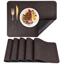 APLKER Faux Leather Placemats Set of 6 Table Mats Heat Resistant Christmas Place Mats, Waterproof Wipeable Dining Table Placemats for Home Party Outdoor (Brown/Black, 6)