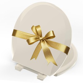 Aünsffer Round Toilet Seat with Quick Release, Round 16.5 Inch Toilet Seat Soft Close,Quick Installation & Release, Almond, Plastic
