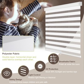 Kokorona Zebra Blinds Roller Shades Cordless Window Blinds with Valance Cover, Day and Night Sheer Shades Dual Layer Fabric for Light Control Light Filtering Privacy, White, 56" W X 72" H