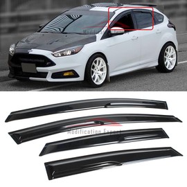 S.H. Fits for 2012-2018 Ford Focus ST SE 4 Door Sedan Hatchback 3D Wavy Mugen Style Window Visors Rain Guards Deflectors, Black