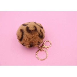Real Sic Pom Pom Keychain - Faux Fur For Girls Women Backpack Purse Gift (Leopard)