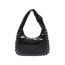 Verdusa Women's Studded PU Leather Shoulder Handbags Vintage Zipper Hobo Purses Clutch Bags Black One Size