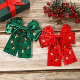 NLCAC 2PCS Christmas Hair Bows for Women Girls Red Green Xmas Reindeer Hair Bows Christmas Hair Clips Festive Christmas Party Hair Accessories Holiday Decoration Gifts