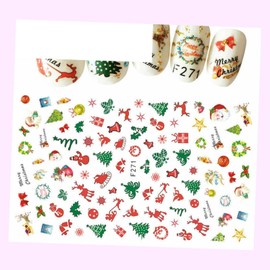 (Lot of 2 Sheets) Nail Stickers Decal Waterproof Santa Bell Deer for Nails Design Nail Art Stickers Decals Supplies Manicure Tips Sticker Colorful for Nail Decorations