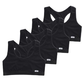 Training Racerback Bras 9-14 Years Girl's Starter Seamless Sports Cotton Bras Thin Soft Breathable Bra - 4 Pack (Black)