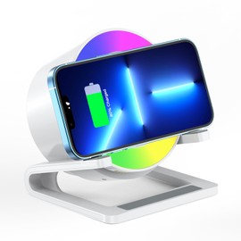 Qoosea 15W Wireless Charger mit Bluetooth Lautsprecher und Nachtlicht, Induktion Kabellose Ladegeräte mit Gibt 5 RGB-Lichtmodi Touch Dimmbar Nachttischlampe, Geschenke für für Frauen und Männer