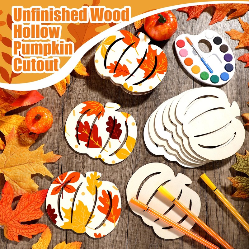 Blulu 24 Pcs Thanksgiving Hollow Wooden Pumpkin Cutouts Unfinished Wood