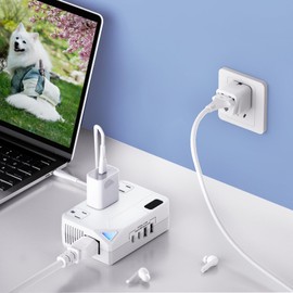 WAUDM Universal 100V-220V Travel Converter，250W Voltage Converter with 2 USB and 2 USB-C Charging Ports and 3 AC Plugs for curlers, straighteners, Included Plugs are Type A, C, D, G, I, L