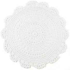 kilofly Handmade Crochet Round Cotton Lace Table Placemats Doilies Value Pack [Set of 4], Medallion, 34.0 x 34.5 cm, White
