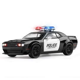 SASBSC Police Car Toy for Boys Age 3-12 1:32 Diecast Metal Toy Cars for Kids with Light and Sound Hellcat Challenger Pull Back Car for 3+ Year Old Boys Birthday Gifts