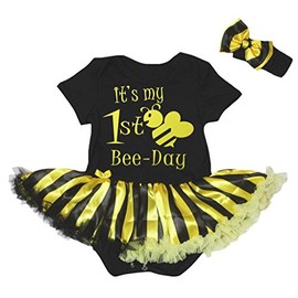 Petitebella It's My 1st Bee Day Body con tutú a rayas, color negro y amarillo Nb-18m, Negro, 6 meses