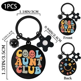 Cool Aunt Keychain Auntie Gift - Meaningful Gifts from Niece or Nephew Birthday, Keyring Cool Aunt Club Present with Bells Black Flower Accessories