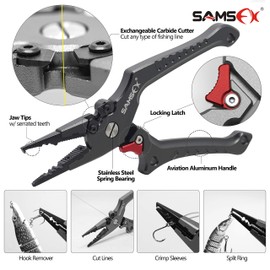 SAMSFX Aluminum Fishing Pliers Saltwater Hook Remover Vanadium Cutter Split Ring Opener with Coiled Lanyard and Sheath, Fishing Knot Tying Tool and Retractors Fishing Gear Accessories