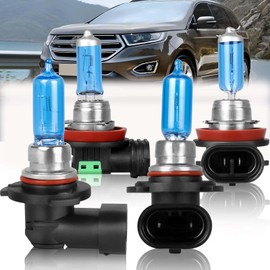 Fit for 2015-2020 Ford Edge Halogen Headlight Bulbs, 9005 High Beam & H11 Low Beam,100W,300% Brighter,IP68, plug and play,5000K White Light,4 Pack