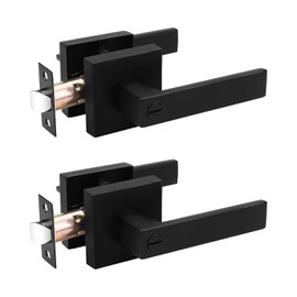 Probrico 2 Pack Square Door Lever Privacy Door Lock Handleset Keyless Lockset Door Knobs Storage Room Bathroom Set No Key in Black
