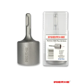 WERHE SDS Plus Ground Nail Driver 32.5 mm Inner Diameter - Heavy Duty Steel for Deep Soiling and Ground Rods - Compatible with Hammer Drills - Professional Quality for Electrical Installations