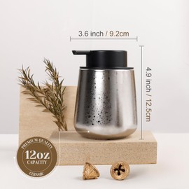 INGOFIN Ceramic Lotion Dispenser - 12oz Refillable Hand Soap Dispenser Bathroom, Modern Liquid Soap Dispenser with Pump, Dish Soap Dispenser for Kitchen, Silver