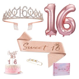YRsorn 16th Birthday Girl Crown Birthday - Sweet 16 Sash Birthday Crown, Birthday 16 Years Girl for Birthday Party Decoration Supplies