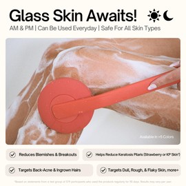 Aura Body Clean Pro⁺ - Silicone Electric Body Scrubber for Acne, Ingrown Hair & KP - IPX7 Waterproof, Rechargeable Exfoliating Shower Brush with Handle. Freeform Grip, & 7000+ Sonic Vibration - Cherry