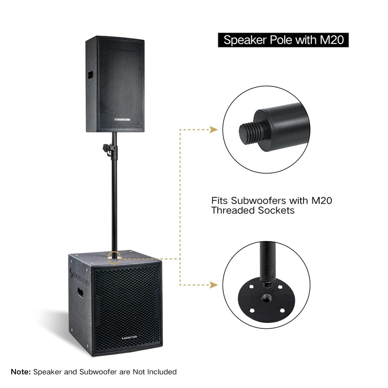 Sound Town 2-Pack Adjustable Height Subwoofer/Speaker Poles (35"-54") with M20