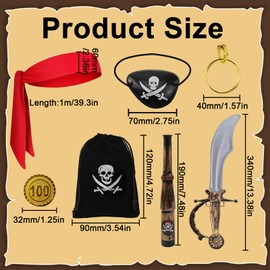 Raxfekro Children's Pirate Costume 7-Piece Set, Unisex Kids Pirate Costume, Suitable for Children Who Slip into the Role of a Pirate at Carnival, black/red