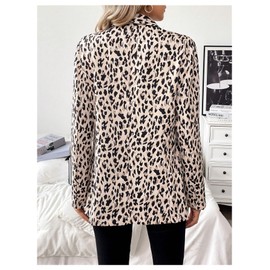 MakeMeChic Women's Leopard Print Open Front Shawl Collar Long Sleeve Blazer Jacket Multicolor Small
