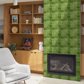 Commomy 10 Pcs Matte 3D Green Peel and Stick Tile 11.8"x11.8" Ultra-Light PVC Square Peel and Stick Backsplash for Kitchen Stick on Tiles for Bedroom,Living Room,Bathroom,RV