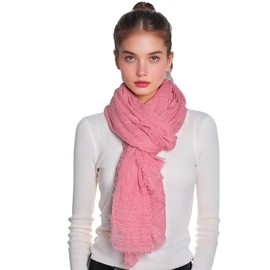 HeiDmai Unisex Cotton Blend Crinkle Vintage Soft Scarf with Fringed Edges 35" × 70" (Pink)