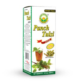 BASIC AYURVEDA Panch Tulsi Juice with Cardamom | 16.23 Fl Oz (480ml) | Blend of 5 Variety of Holy Basil | Organic Juice for Healthy Digestion & Skin