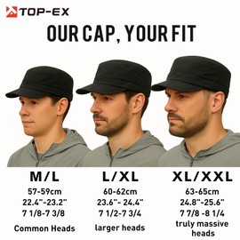TOP-EX Men's Waterproof Cadet Military Cap - Foldable Brim, Adjustable & Lightweight, Outdoor Baseball Hat for Golf, Running, Dad (Black, Medium/Large)
